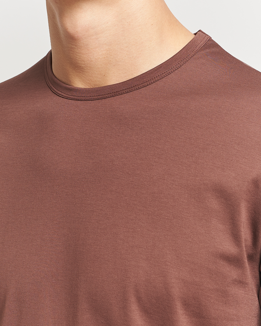 Hombres | Camisetas | Sunspel | Crew Neck Q82 Cotton T-Shirt Cocoa Brown