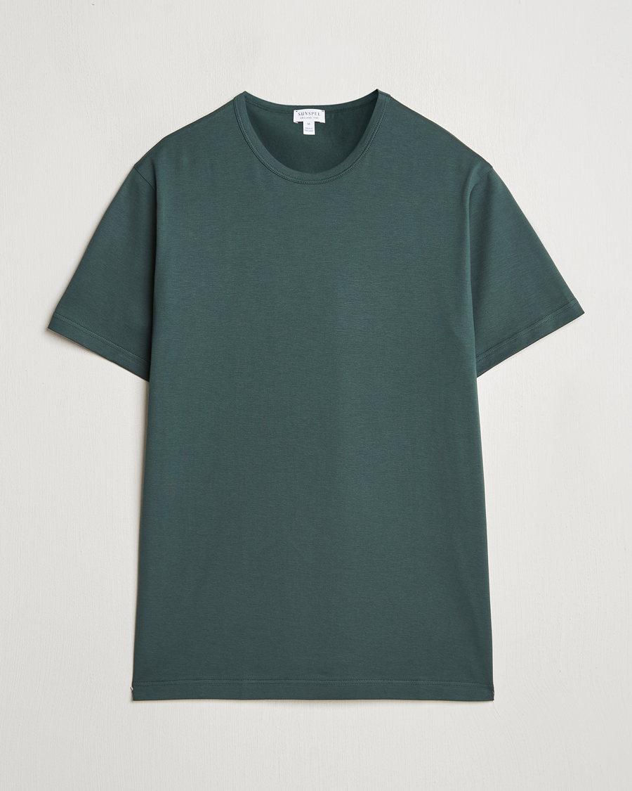 Hombres | Camisetas | Sunspel | Crew Neck Q82 Cotton T-Shirt Holly Green
