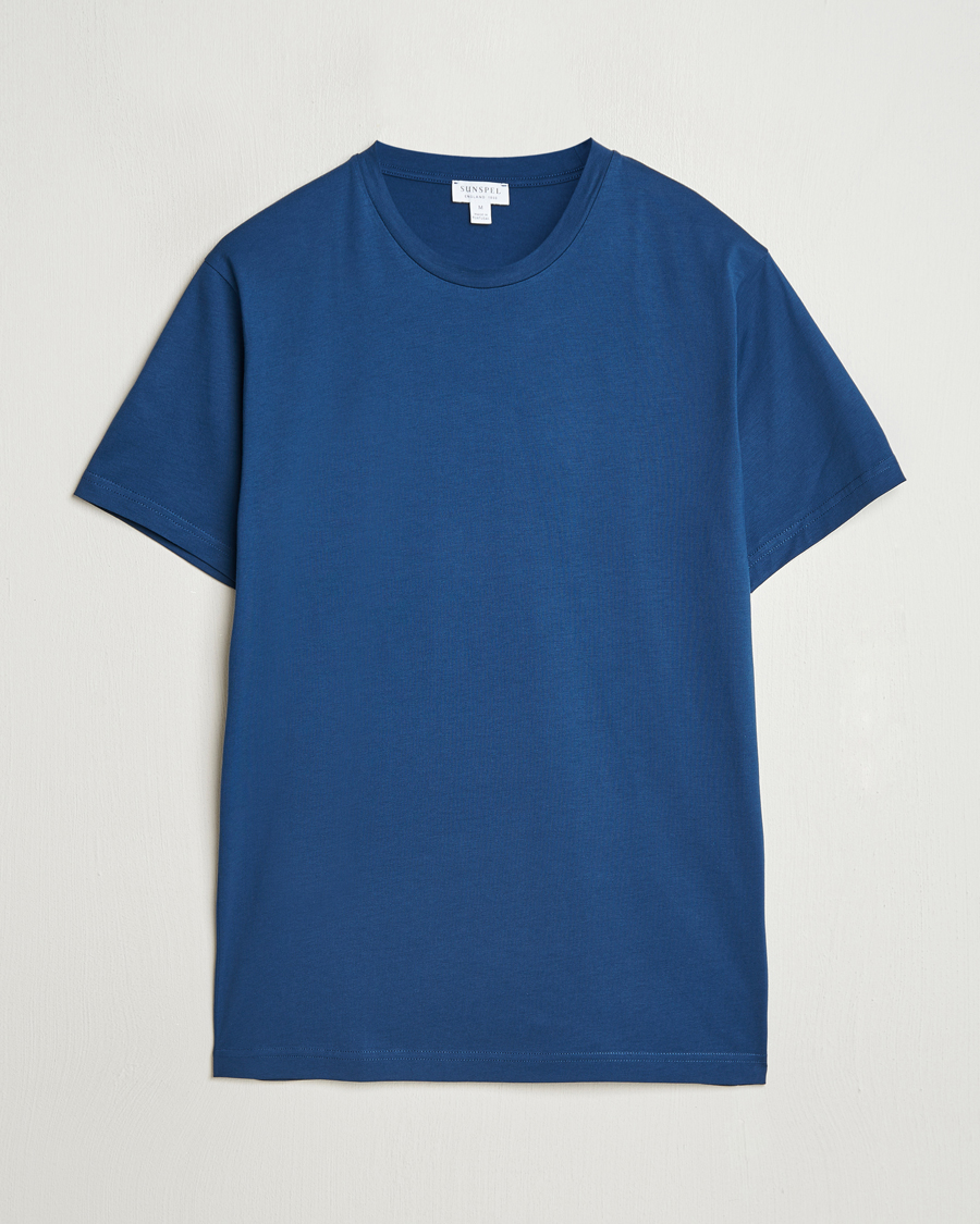 Hombres | Camisetas | Sunspel | Riviera Midweight T-Shirt Navy Blue