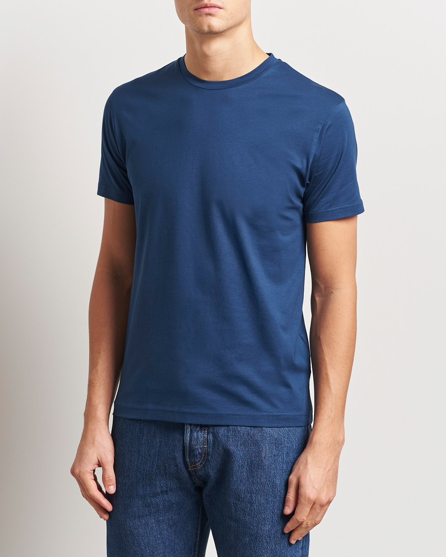Hombres | Camisetas | Sunspel | Riviera Midweight T-Shirt Navy Blue