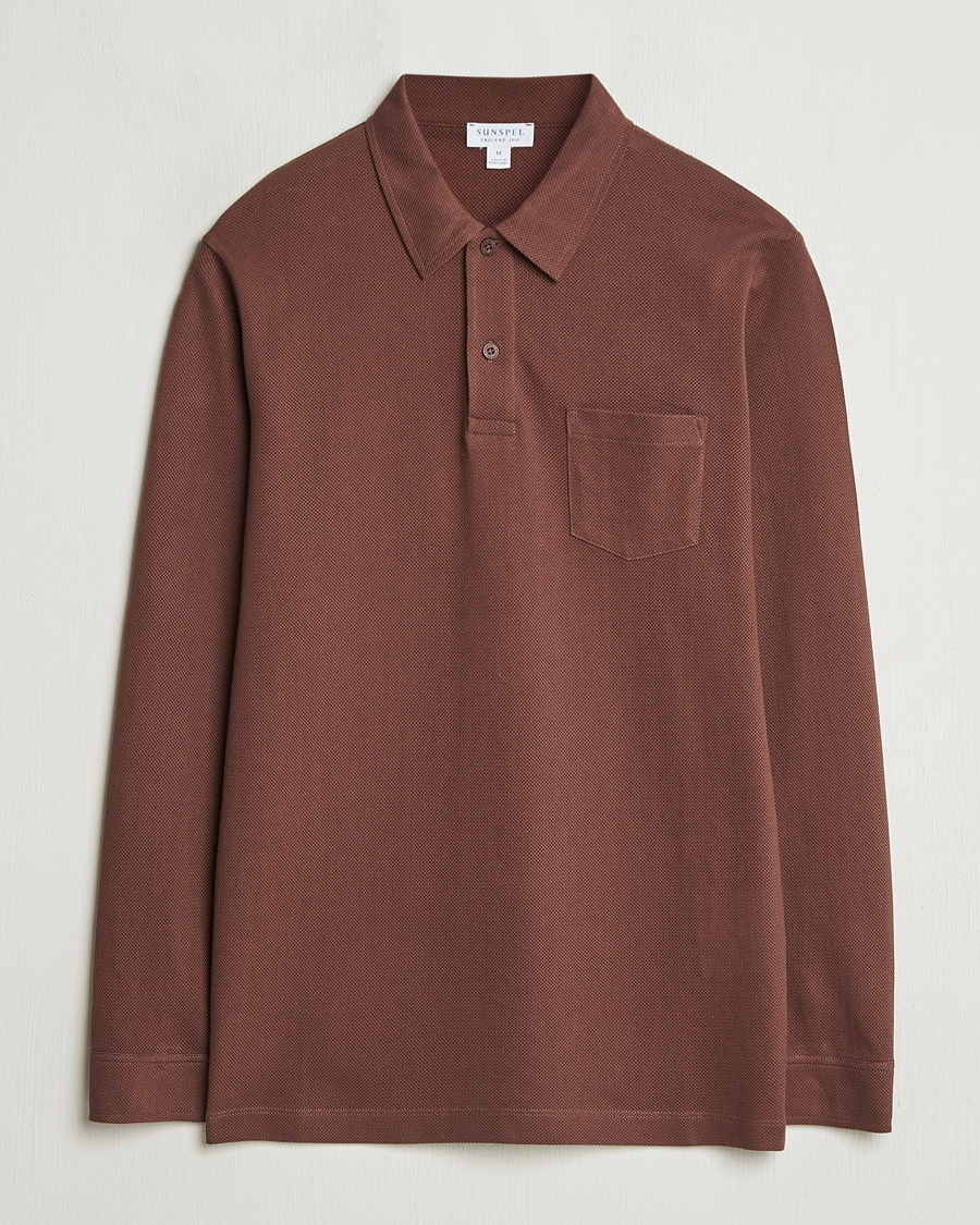 Hombres | Jerséis y prendas de punto | Sunspel | Long Sleeve Riviera Polo Shirt Cocoa Brown