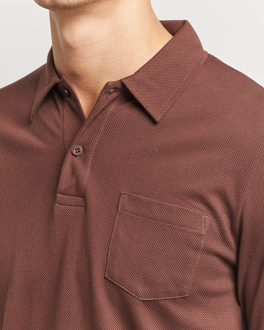 Hombres | Jerséis y prendas de punto | Sunspel | Long Sleeve Riviera Polo Shirt Cocoa Brown