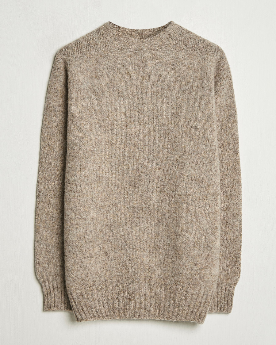 Hombres | Jerséis y prendas de punto | Sunspel | Brushed Shetland Crew Neck Oatmeal Melange