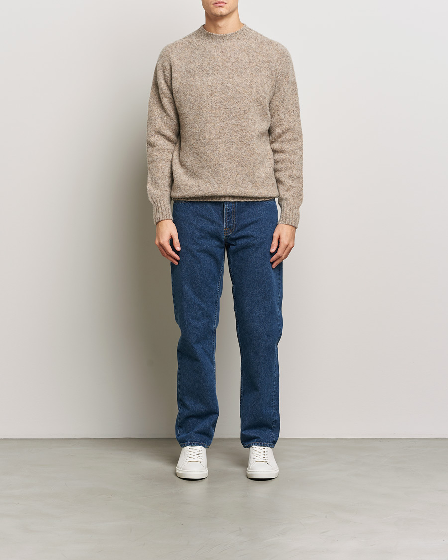 Hombres | Jerséis y prendas de punto | Sunspel | Brushed Shetland Crew Neck Oatmeal Melange