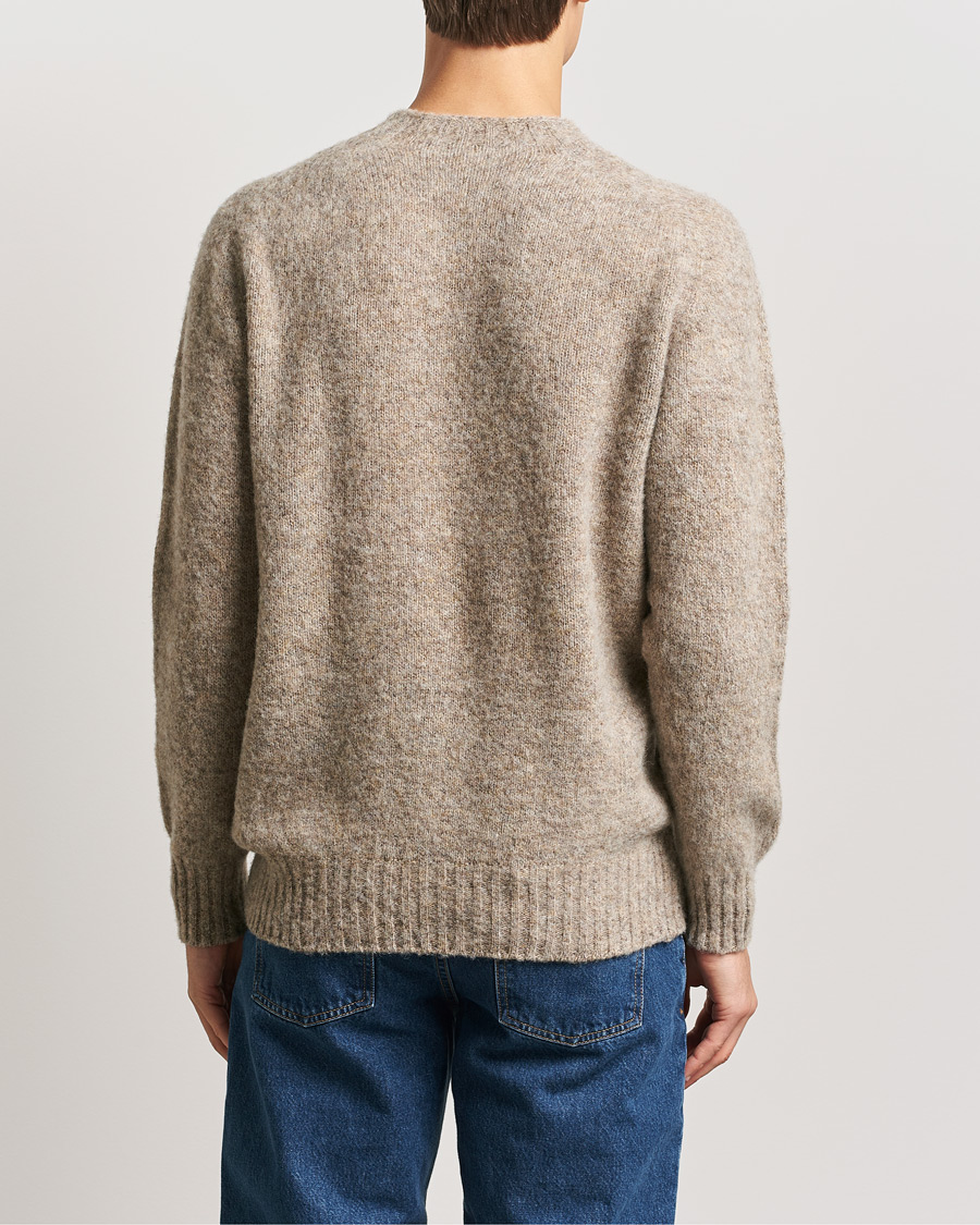 Hombres | Jerséis y prendas de punto | Sunspel | Brushed Shetland Crew Neck Oatmeal Melange