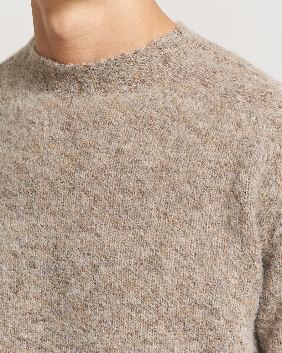 Hombres | Jerséis y prendas de punto | Sunspel | Brushed Shetland Crew Neck Oatmeal Melange