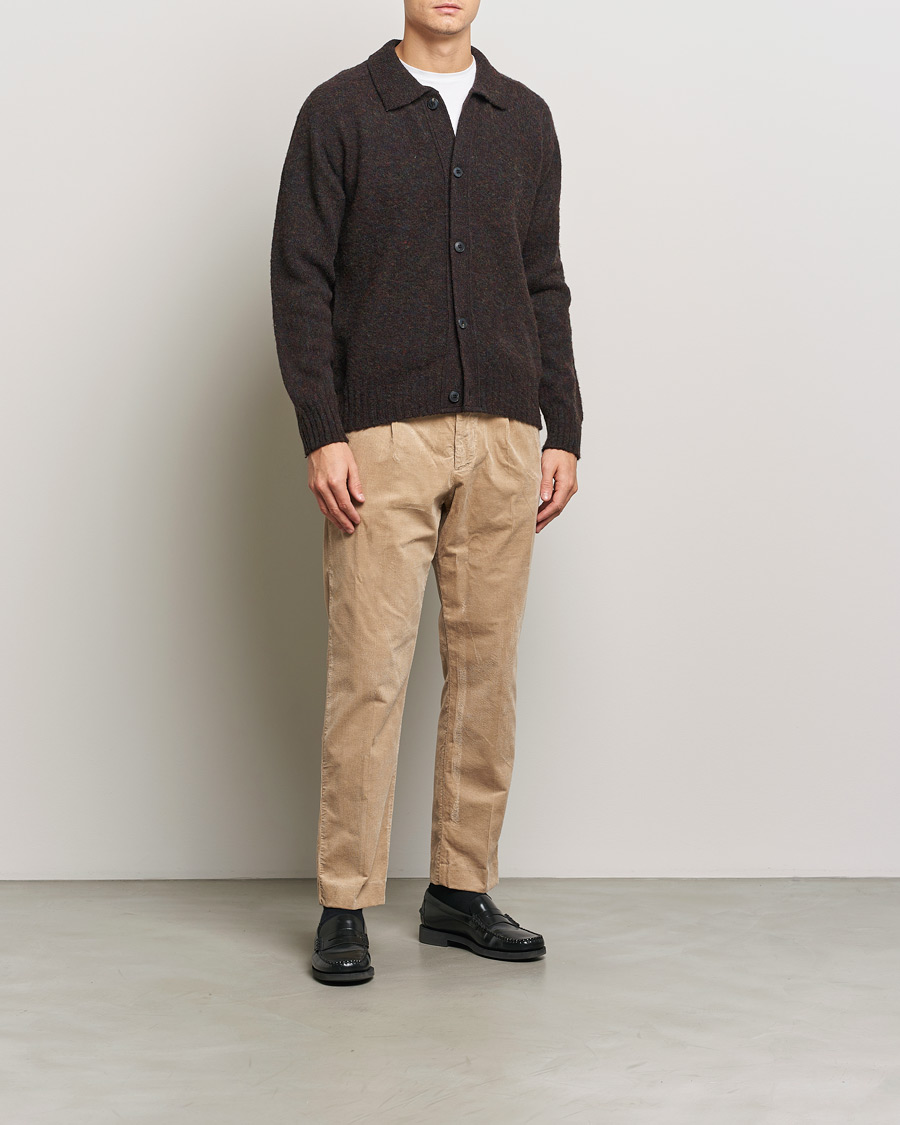 Hombres | Jerséis y prendas de punto | Sunspel | Brushed Shetland Knitted Shirt Midnight Melange