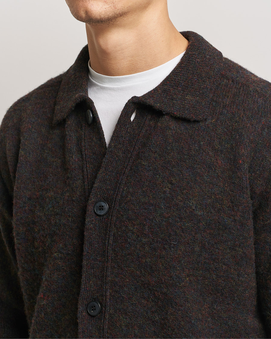 Hombres | Jerséis y prendas de punto | Sunspel | Brushed Shetland Knitted Shirt Midnight Melange