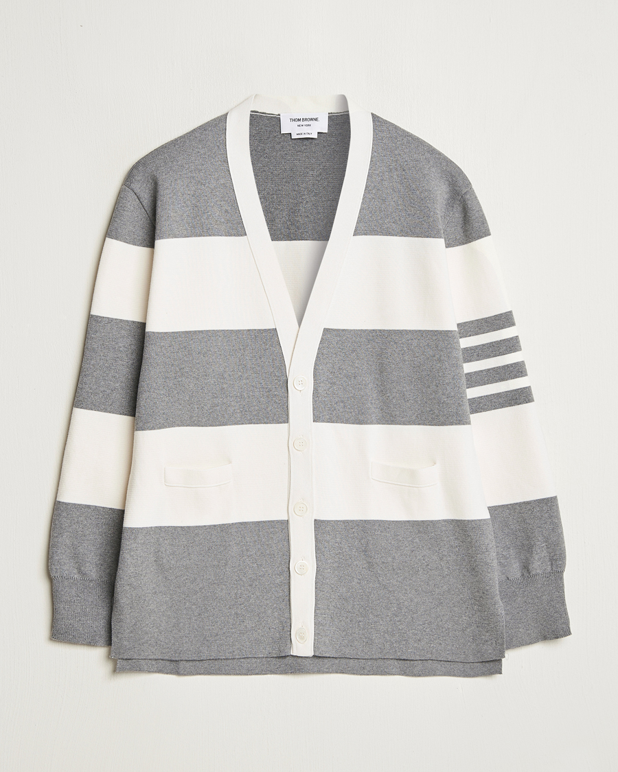 Hombres | Jerséis y prendas de punto | Thom Browne | Rugby Stripe Cotton Cardigan Grey/White