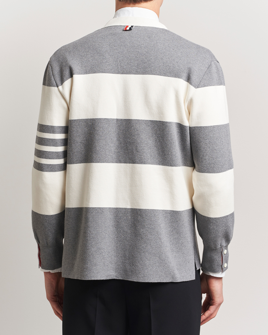 Hombres | Jerséis y prendas de punto | Thom Browne | Rugby Stripe Cotton Cardigan Grey/White