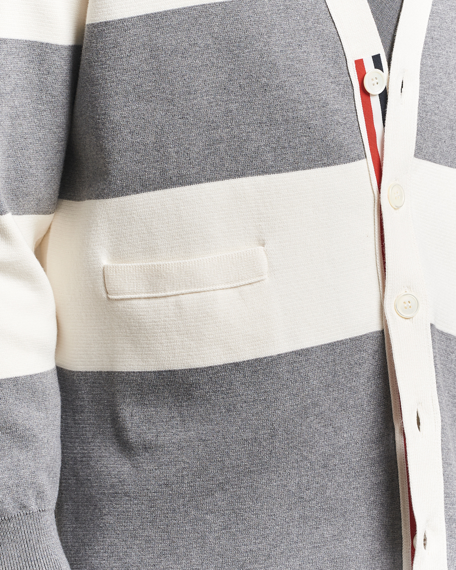 Hombres | Jerséis y prendas de punto | Thom Browne | Rugby Stripe Cotton Cardigan Grey/White
