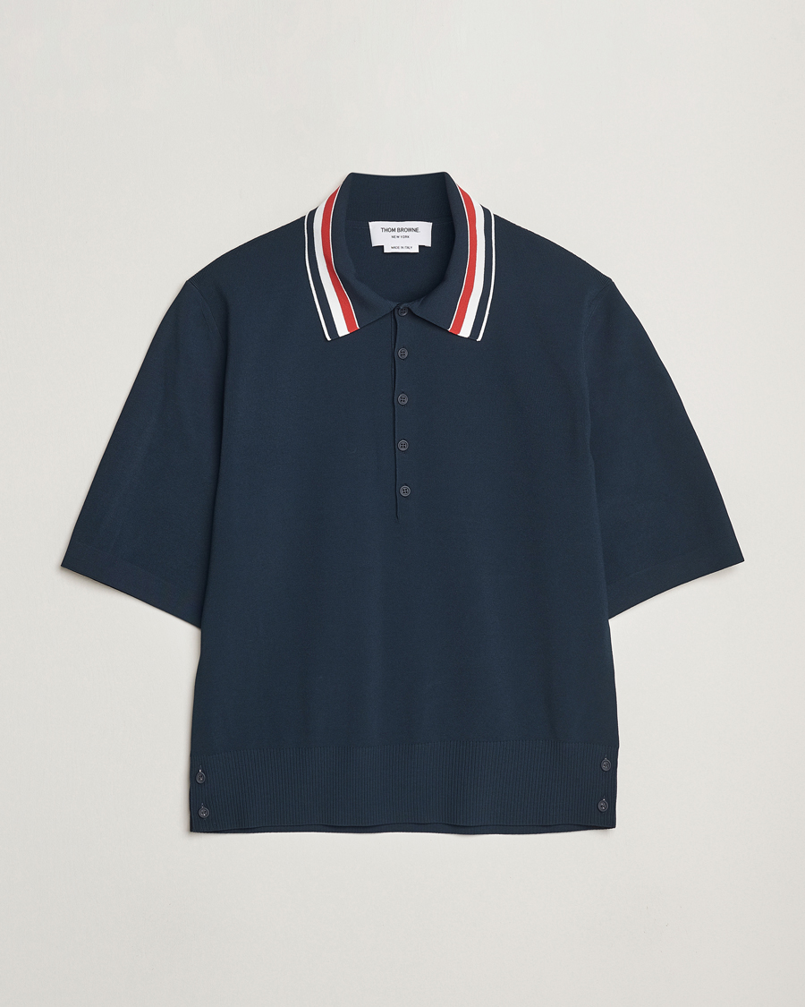Hombres | Polos | Thom Browne | Needle Stitch Tennis Polo Navy