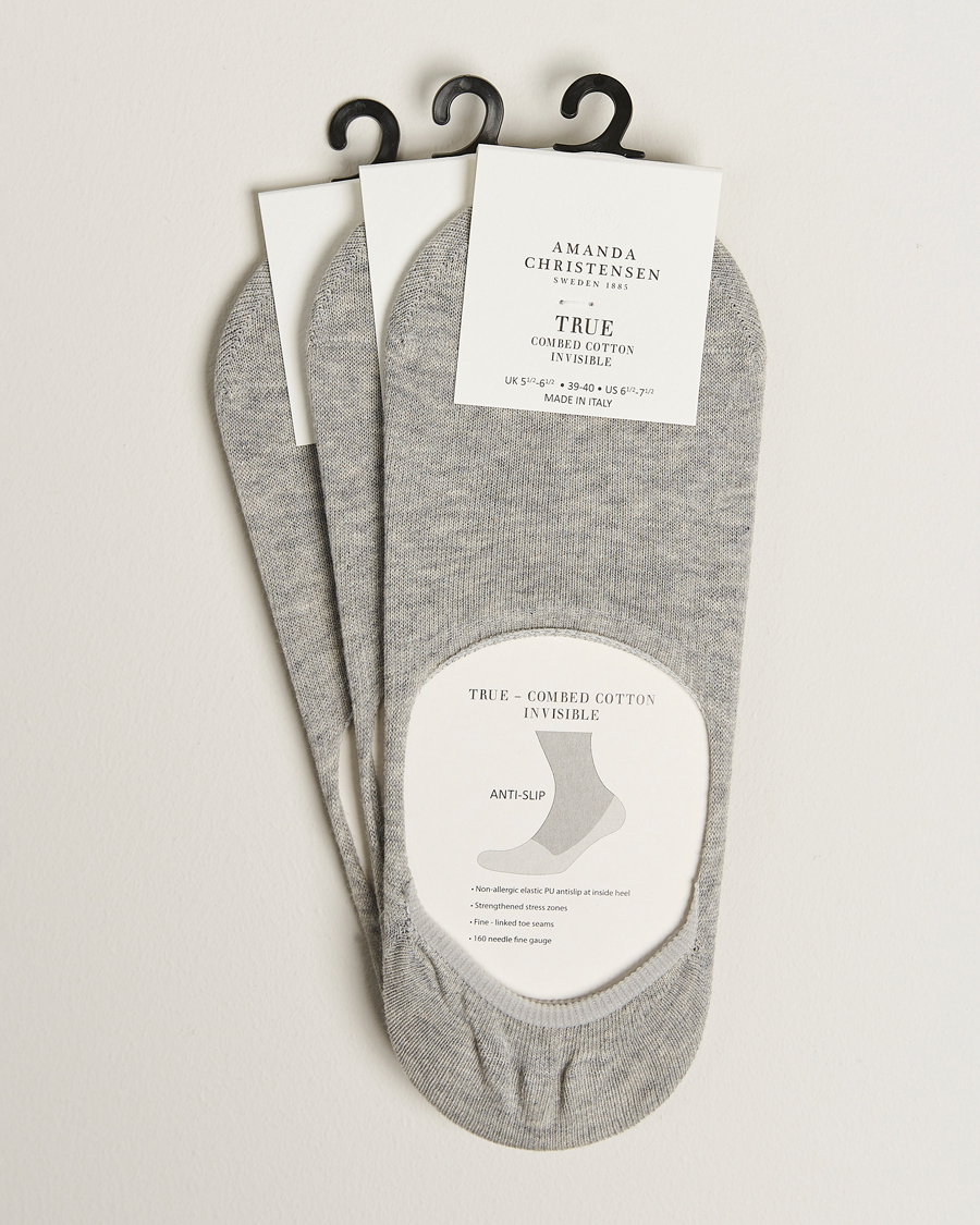 Hombres | Ropa interior y calcetines | Amanda Christensen | 3-Pack True Cotton Invisible Socks Light Grey Melange