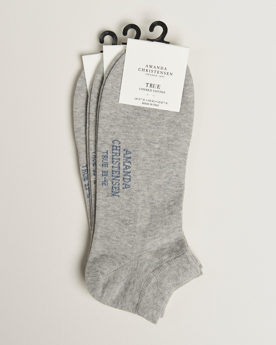 Hombres | Ropa interior y calcetines | Amanda Christensen | 3-Pack True Cotton Sneaker Socks Light Grey Melange