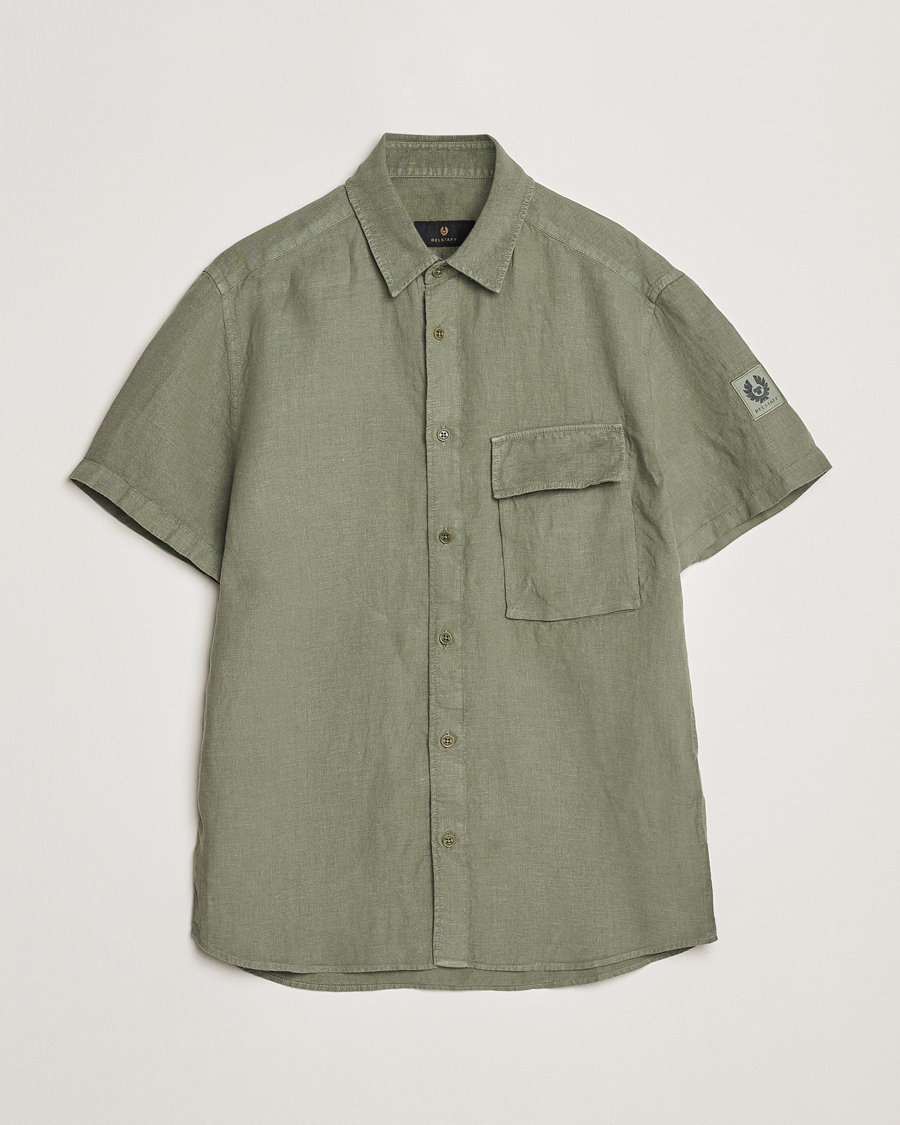 Hombres | Camisas | Belstaff | Scale Short Sleeve Linen Shirt Surplus Green