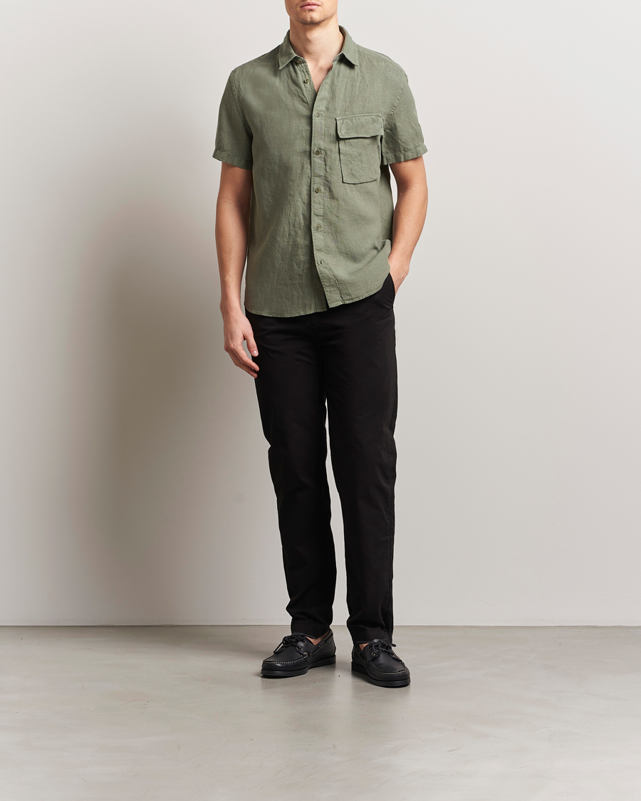 Hombres | Camisas | Belstaff | Scale Short Sleeve Linen Shirt Surplus Green