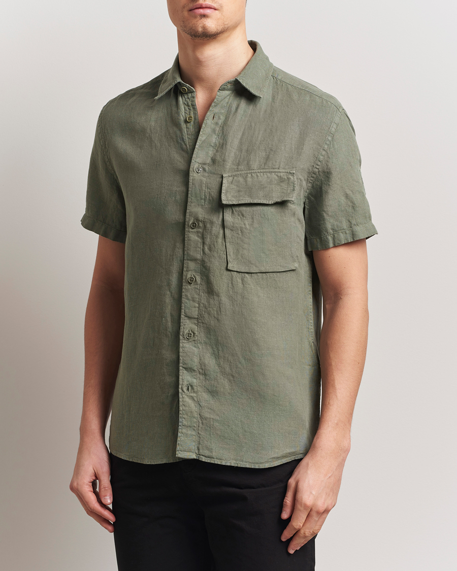 Hombres | Camisas | Belstaff | Scale Short Sleeve Linen Shirt Surplus Green