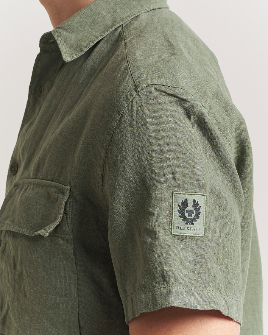 Hombres | Camisas | Belstaff | Scale Short Sleeve Linen Shirt Surplus Green