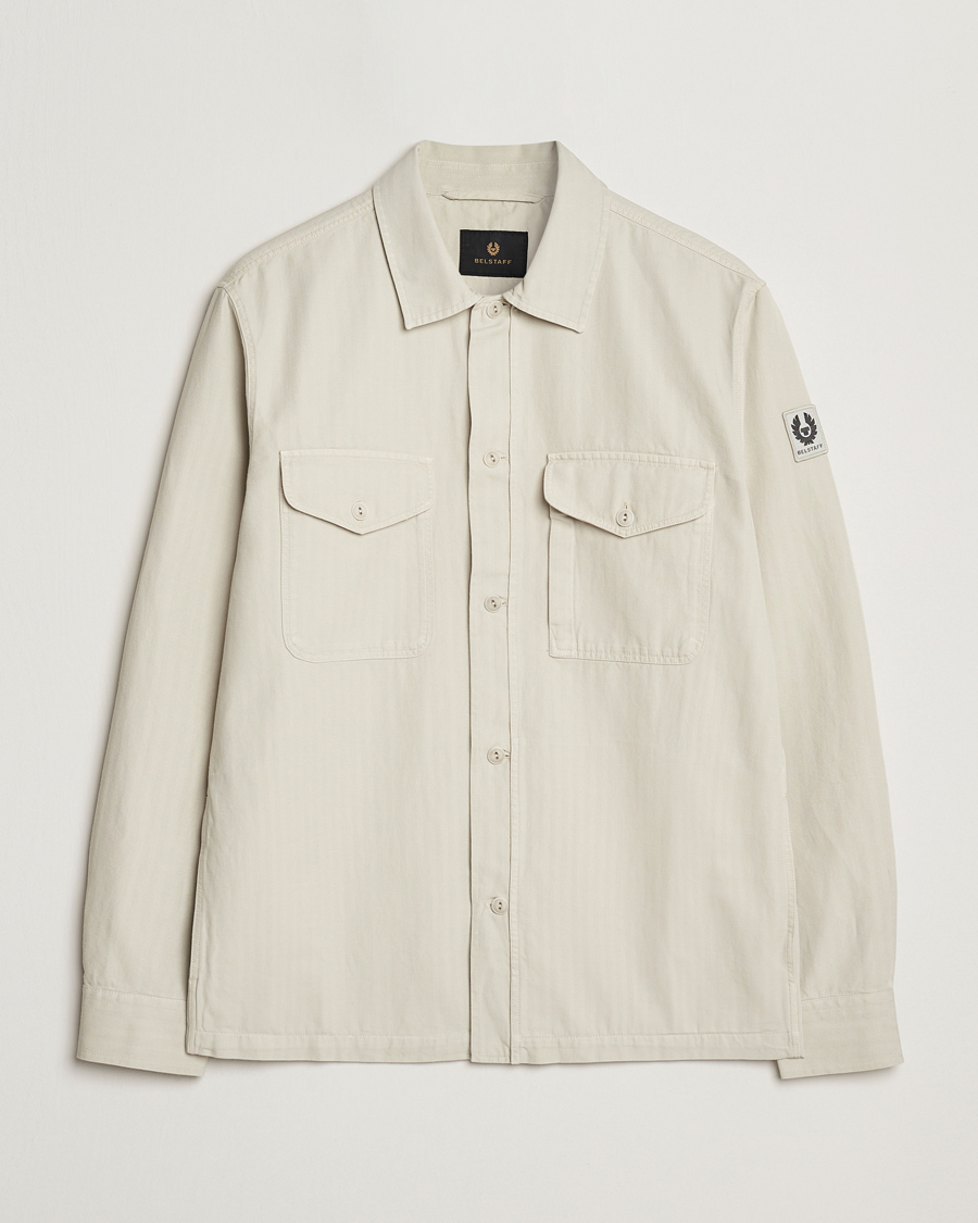 Hombres | Camisas | Belstaff | CS60 Cotton Herringbone Overshirt Stone Beige
