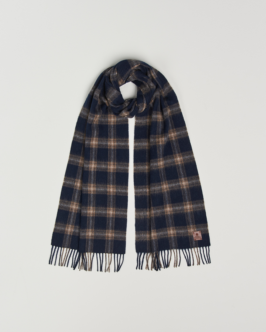 Hombres | Amanda Christensen Wool Checked Scarf Navy Melange | Amanda Christensen | Wool Checked Scarf Navy Melange