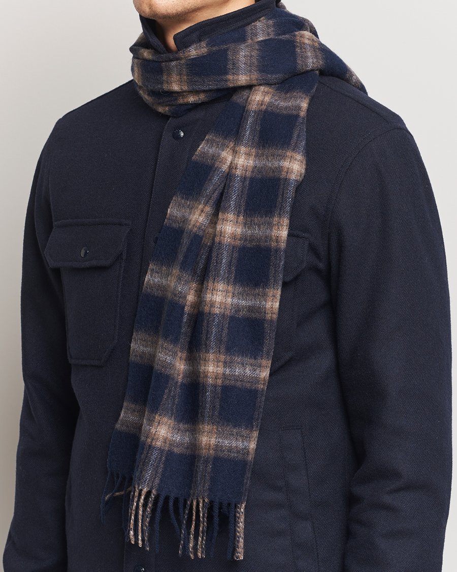 Hombres | Amanda Christensen Wool Checked Scarf Navy Melange | Amanda Christensen | Wool Checked Scarf Navy Melange
