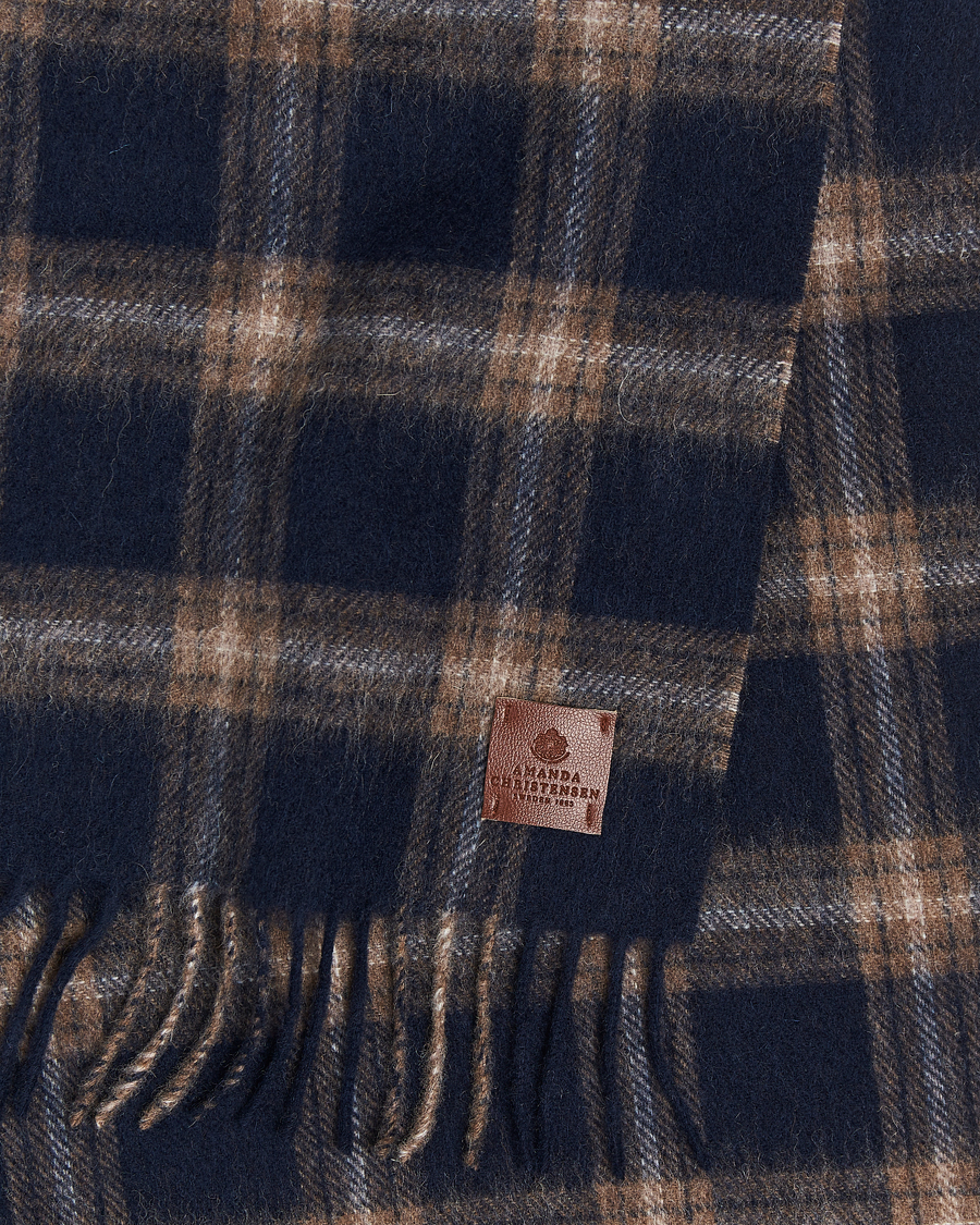 Hombres | Amanda Christensen Wool Checked Scarf Navy Melange | Amanda Christensen | Wool Checked Scarf Navy Melange