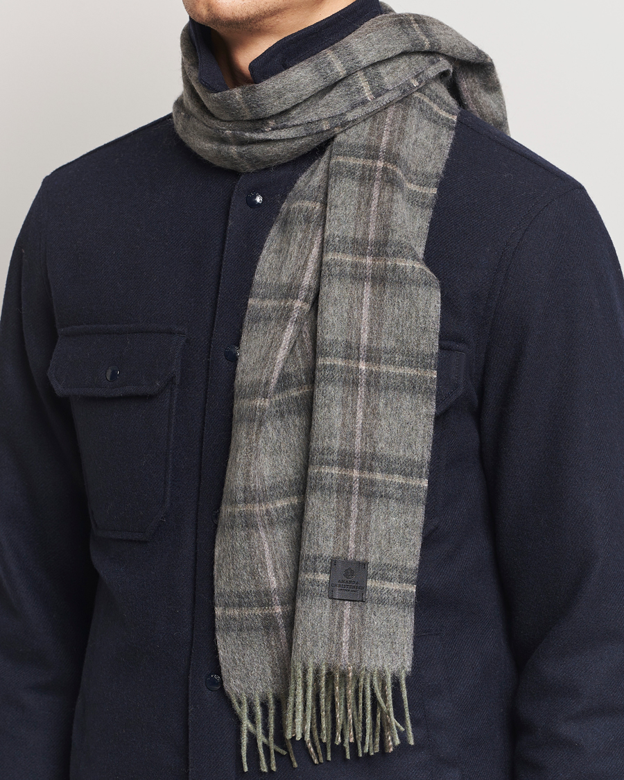 Hombres | Amanda Christensen Wool Checked Scarf Olive Melange | Amanda Christensen | Wool Checked Scarf Olive Melange