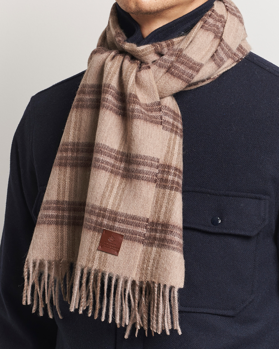 Hombres | Amanda Christensen Wool Checked Scarf Beige Melange | Amanda Christensen | Wool Checked Scarf Beige Melange