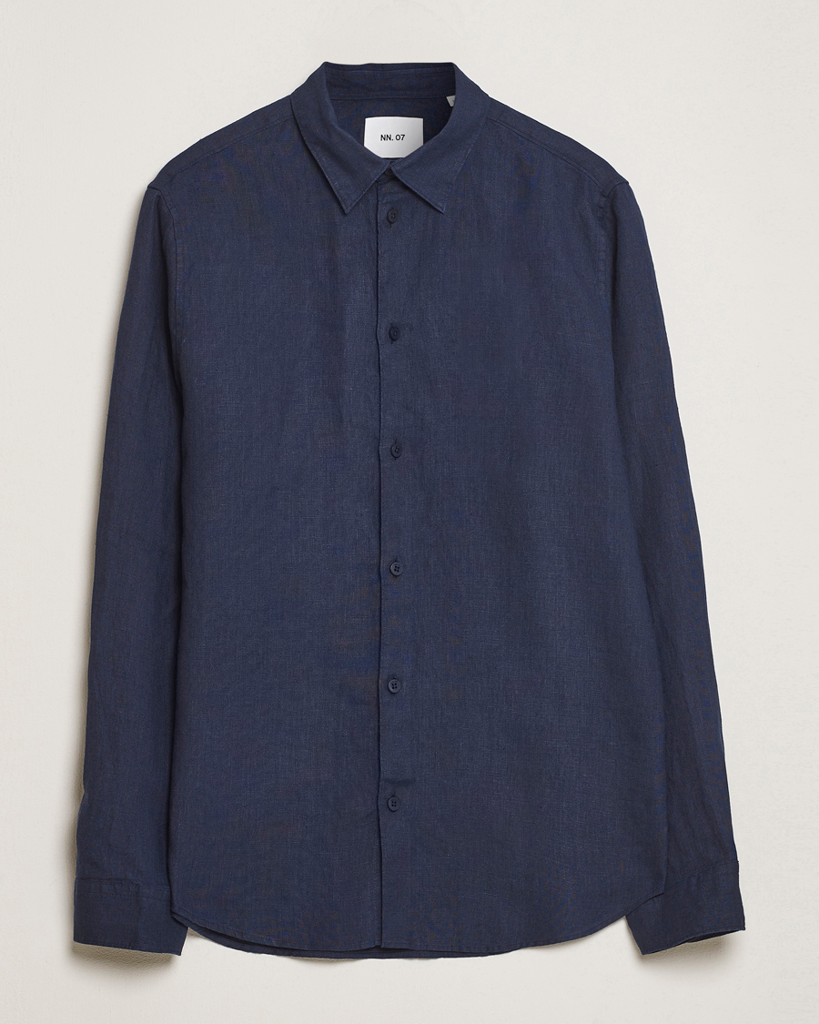 Hombres | Camisas | NN07 | Enzo Linen Shirt Navy Blue