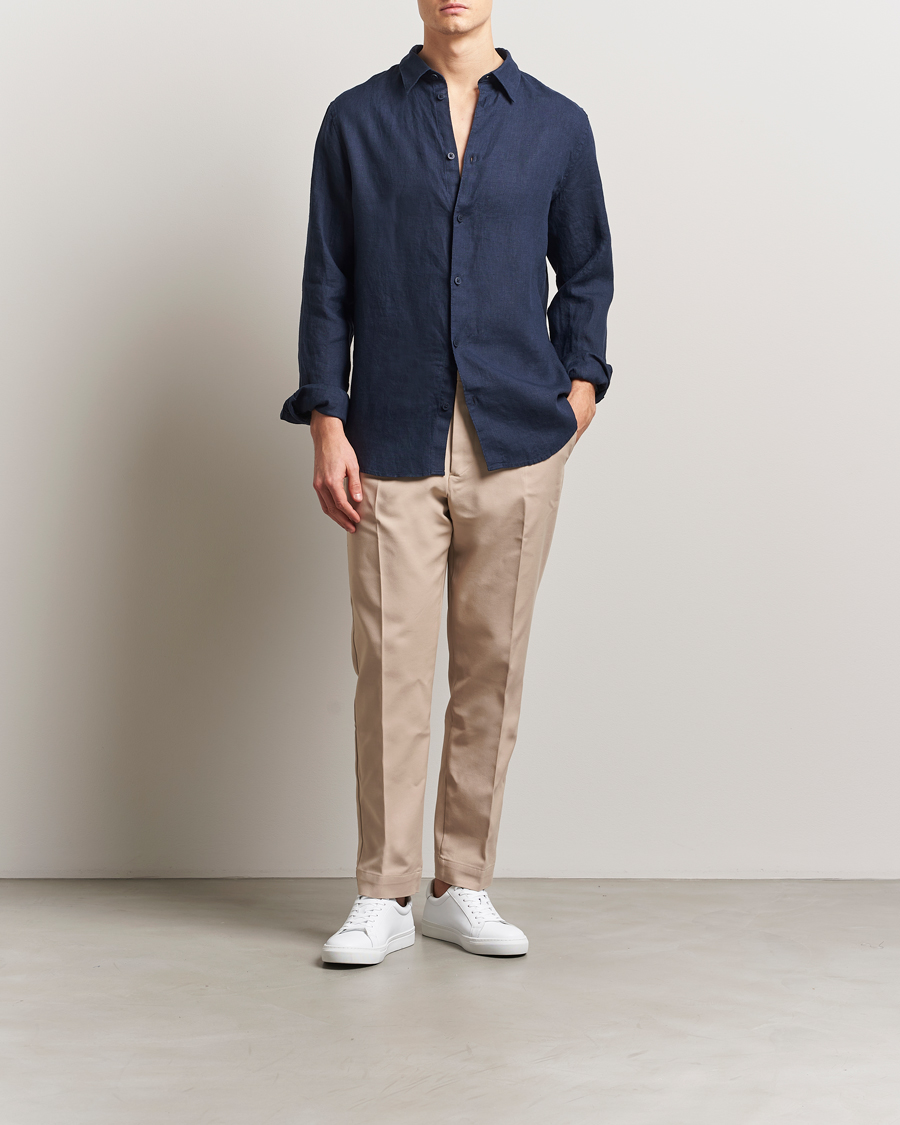 Hombres | Camisas | NN07 | Enzo Linen Shirt Navy Blue