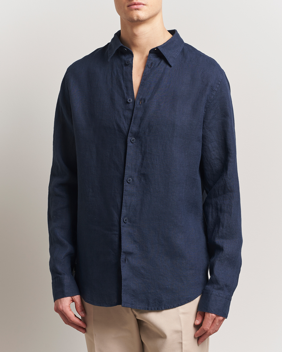 Hombres | Camisas | NN07 | Enzo Linen Shirt Navy Blue
