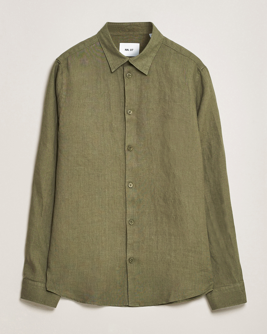 Hombres | Camisas | NN07 | Enzo Linen Shirt Capers Green