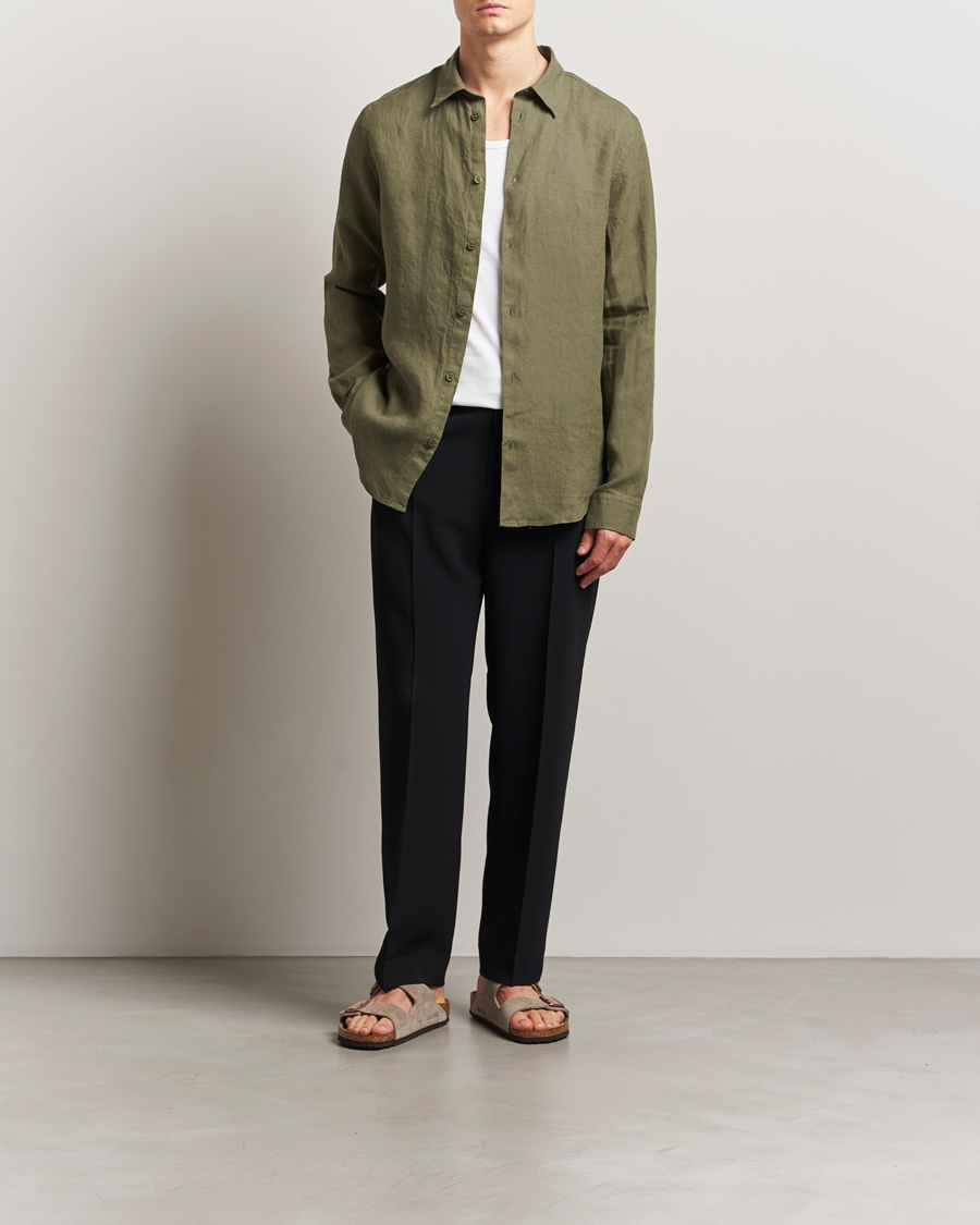 Hombres | Camisas | NN07 | Enzo Linen Shirt Capers Green