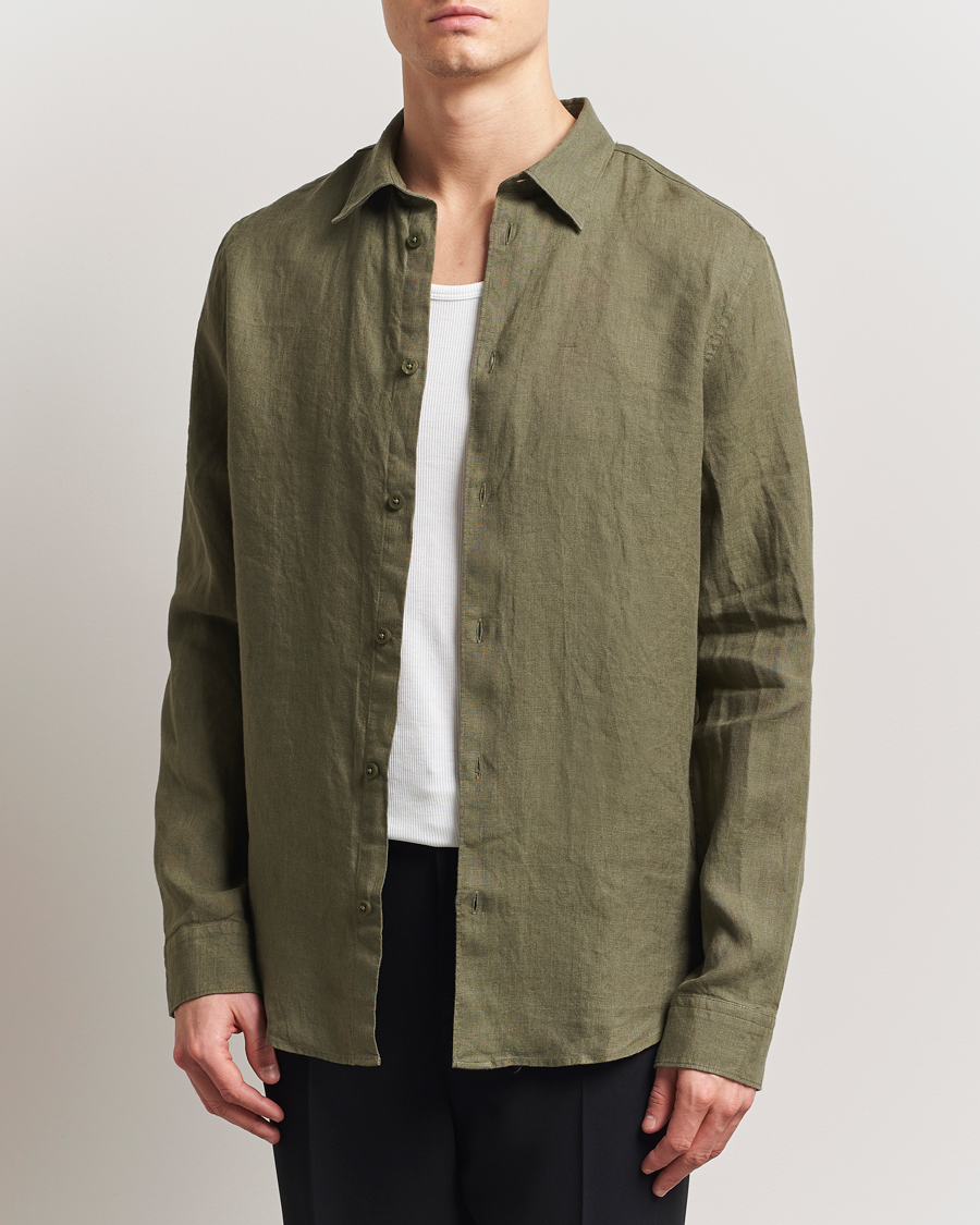 Hombres | Camisas | NN07 | Enzo Linen Shirt Capers Green