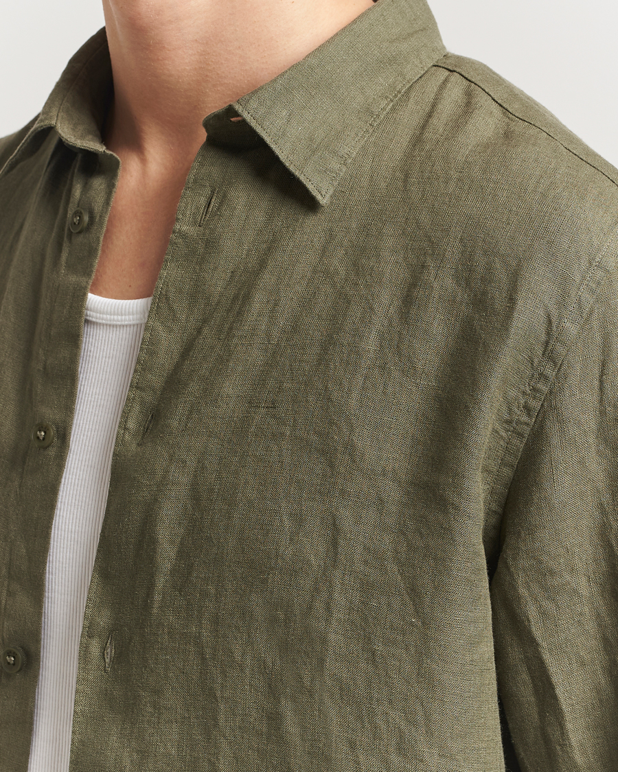 Hombres | Camisas | NN07 | Enzo Linen Shirt Capers Green