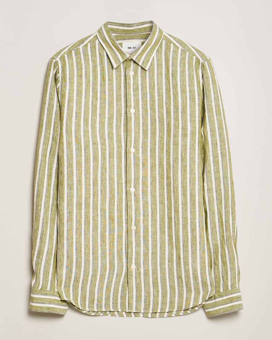 Hombres | Camisas | NN07 | Enzo Striped Linen Shirt Green Multi