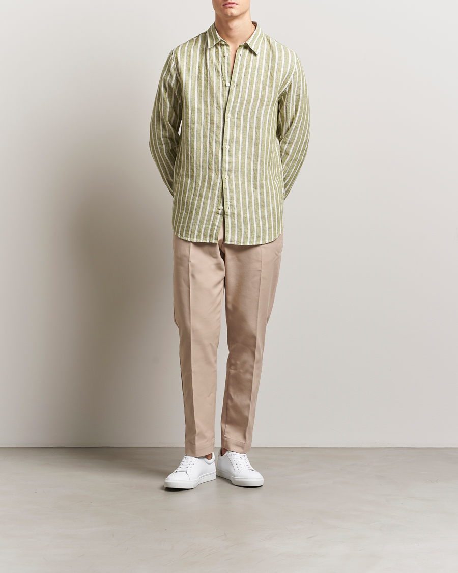 Hombres | Camisas | NN07 | Enzo Striped Linen Shirt Green Multi