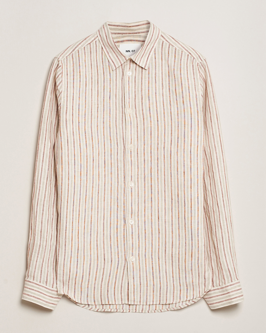 Hombres | Camisas | NN07 | Enzo Striped Linen Shirt Brown Multi