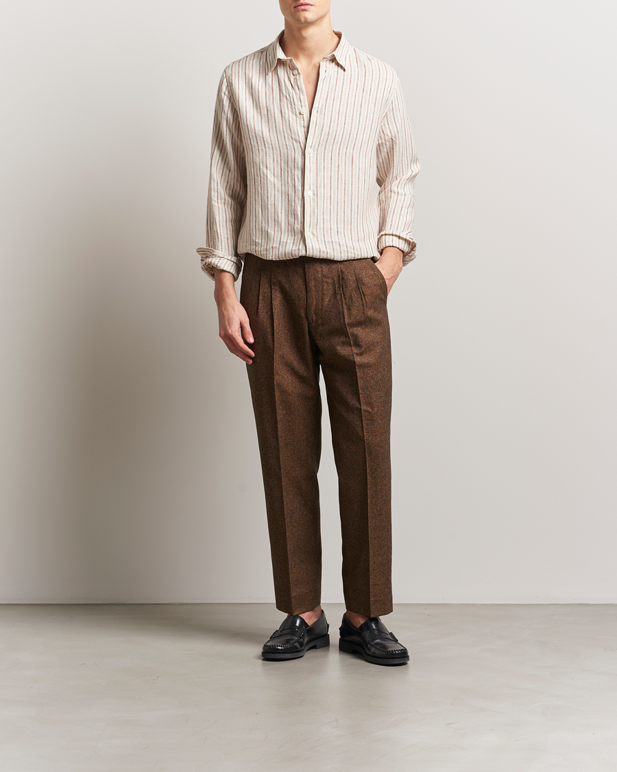 Hombres | Camisas | NN07 | Enzo Striped Linen Shirt Brown Multi