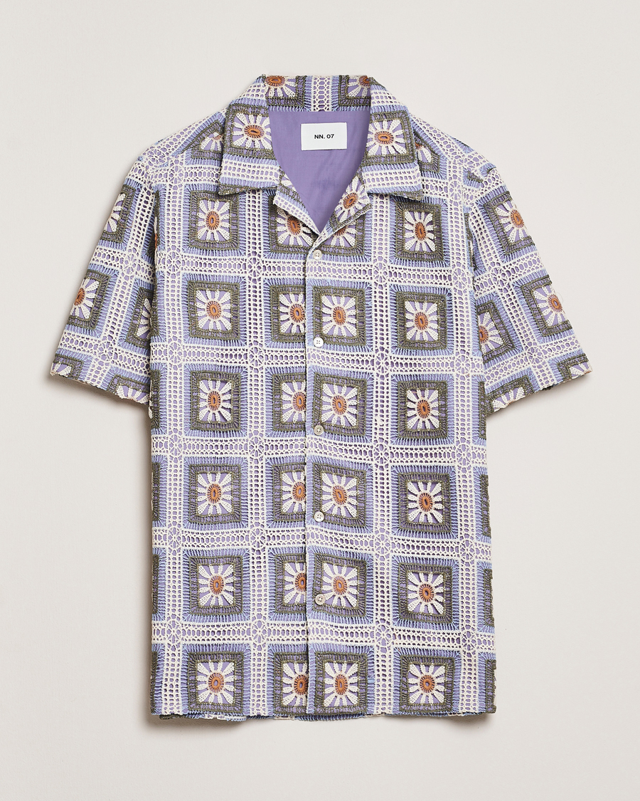 Hombres | Camisas | NN07 | Julio Crochet Flower Short Sleeve Shirt Violette Multi