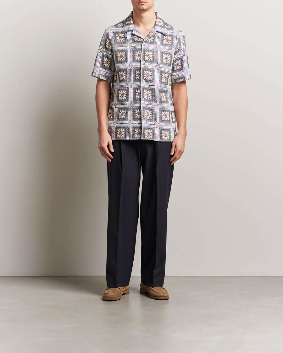 Hombres | Camisas | NN07 | Julio Crochet Flower Short Sleeve Shirt Violette Multi