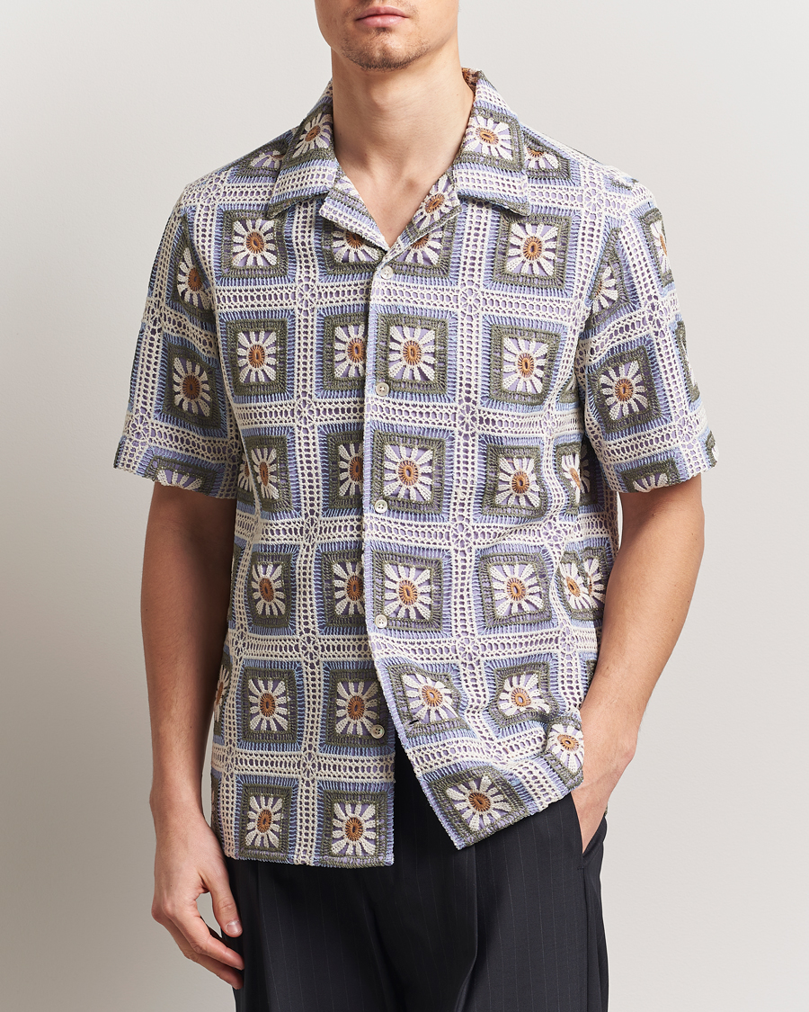 Hombres | Camisas | NN07 | Julio Crochet Flower Short Sleeve Shirt Violette Multi