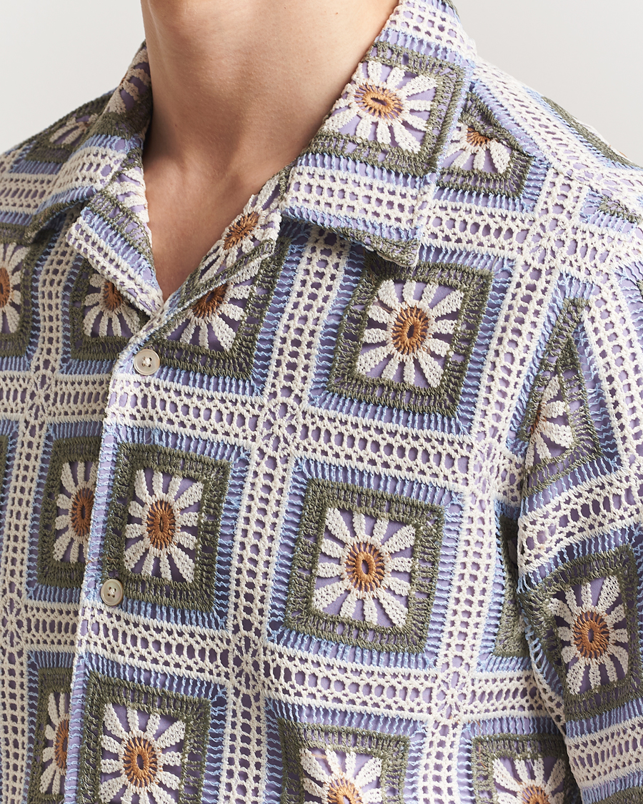 Hombres | Camisas | NN07 | Julio Crochet Flower Short Sleeve Shirt Violette Multi