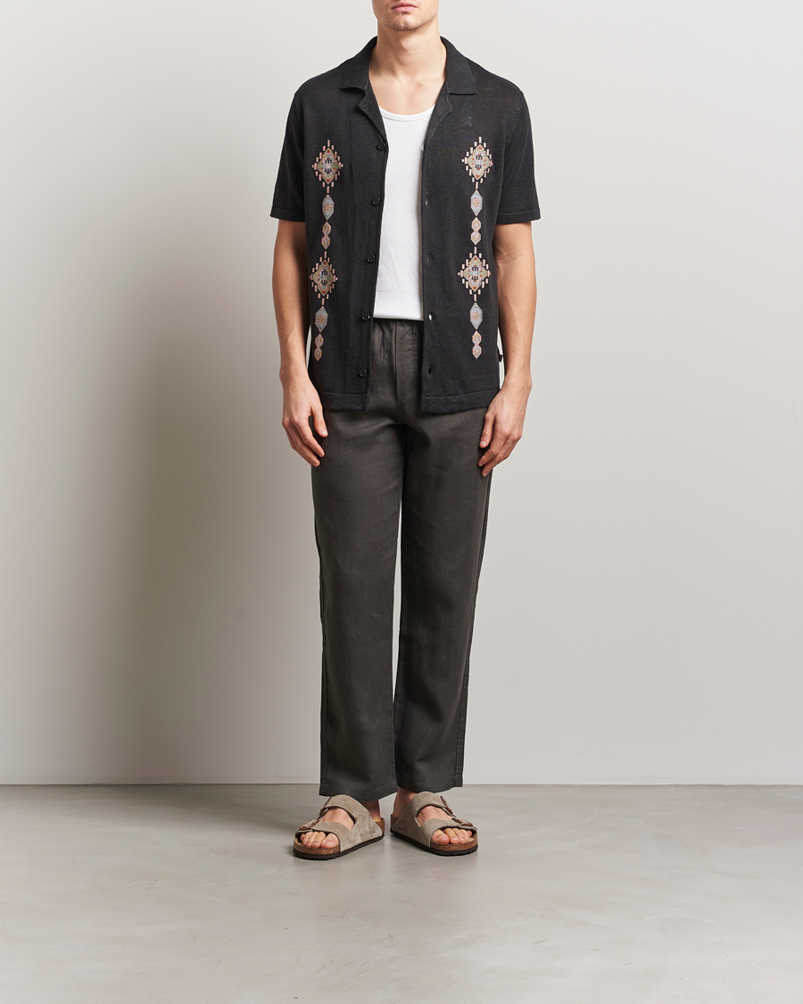 Hombres | Camisas | NN07 | Henry Printed Knitted Short Sleeve Shirt Black