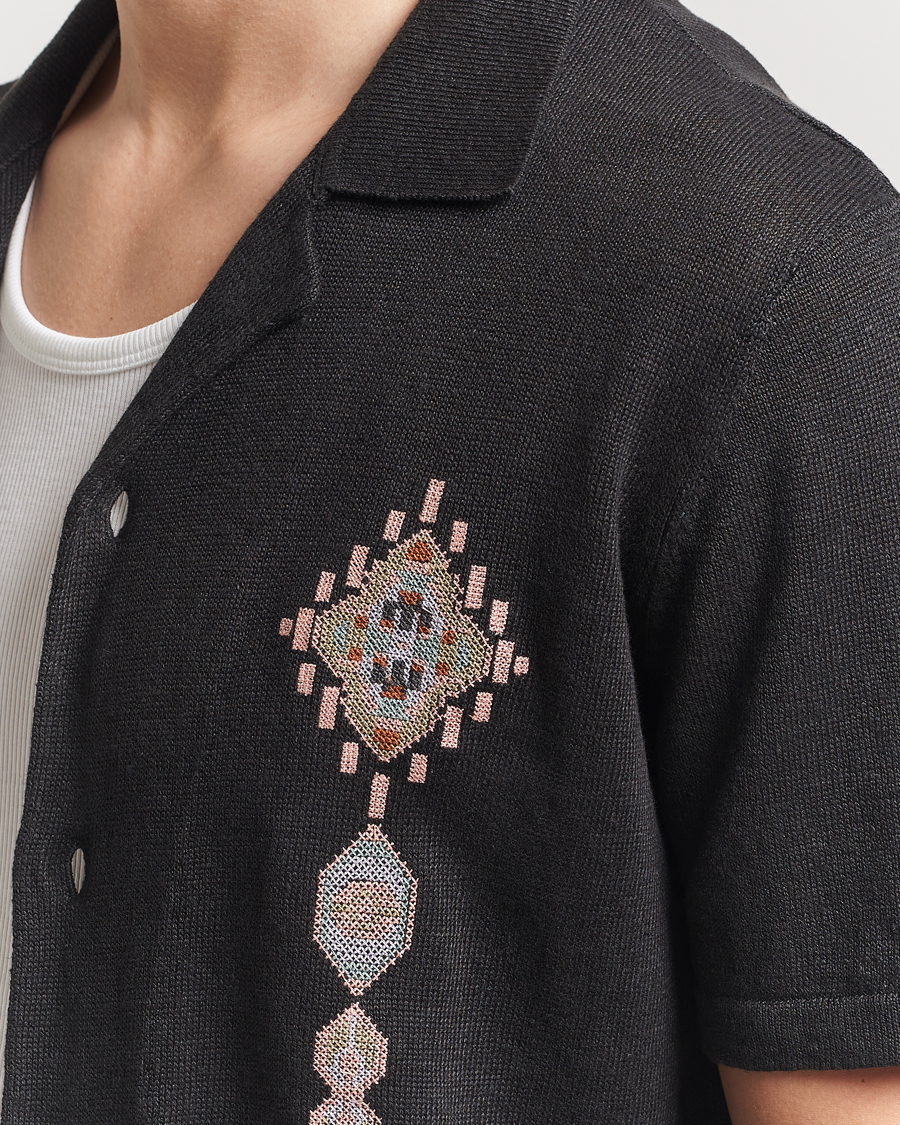 Hombres | Camisas | NN07 | Henry Printed Knitted Short Sleeve Shirt Black