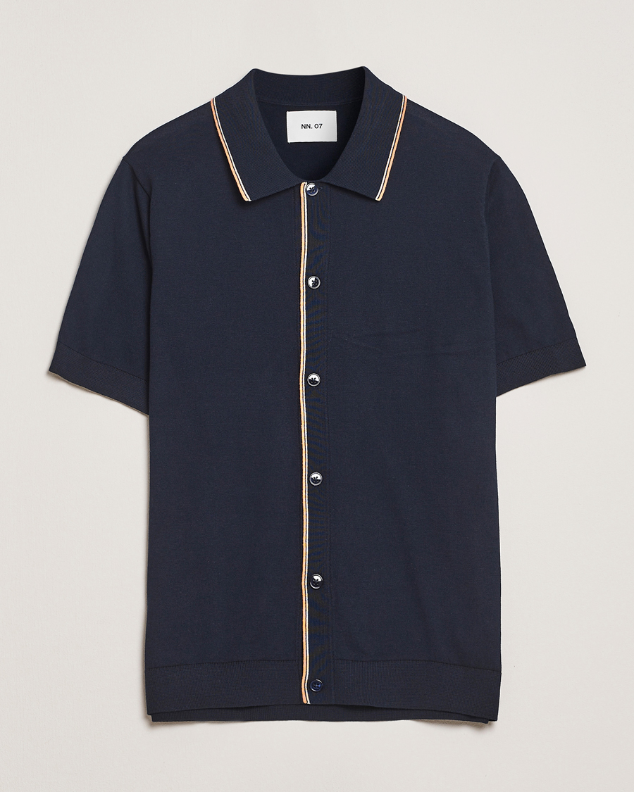 Hombres | Camisas | NN07 | Nolan Paspoal Knitted Short Sleeve Shirt Navy Blue