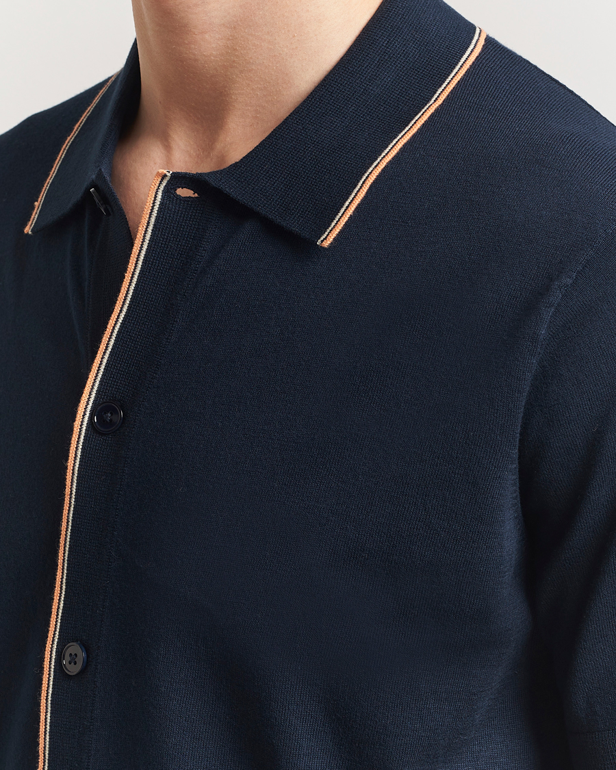Hombres | Camisas | NN07 | Nolan Paspoal Knitted Short Sleeve Shirt Navy Blue