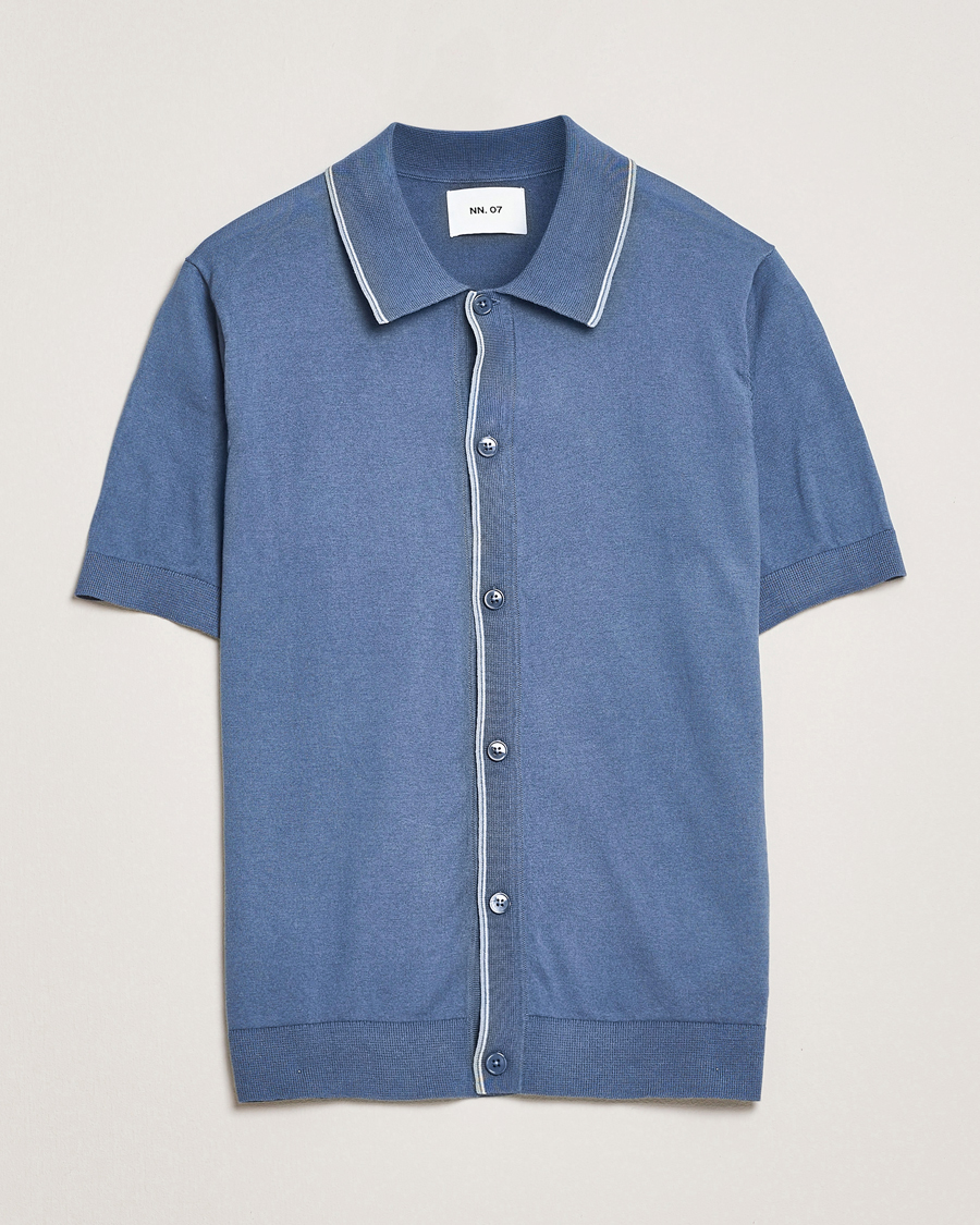 Hombres | Camisas | NN07 | Nolan Paspoal Knitted Short Sleeve Shirt Bering Blue