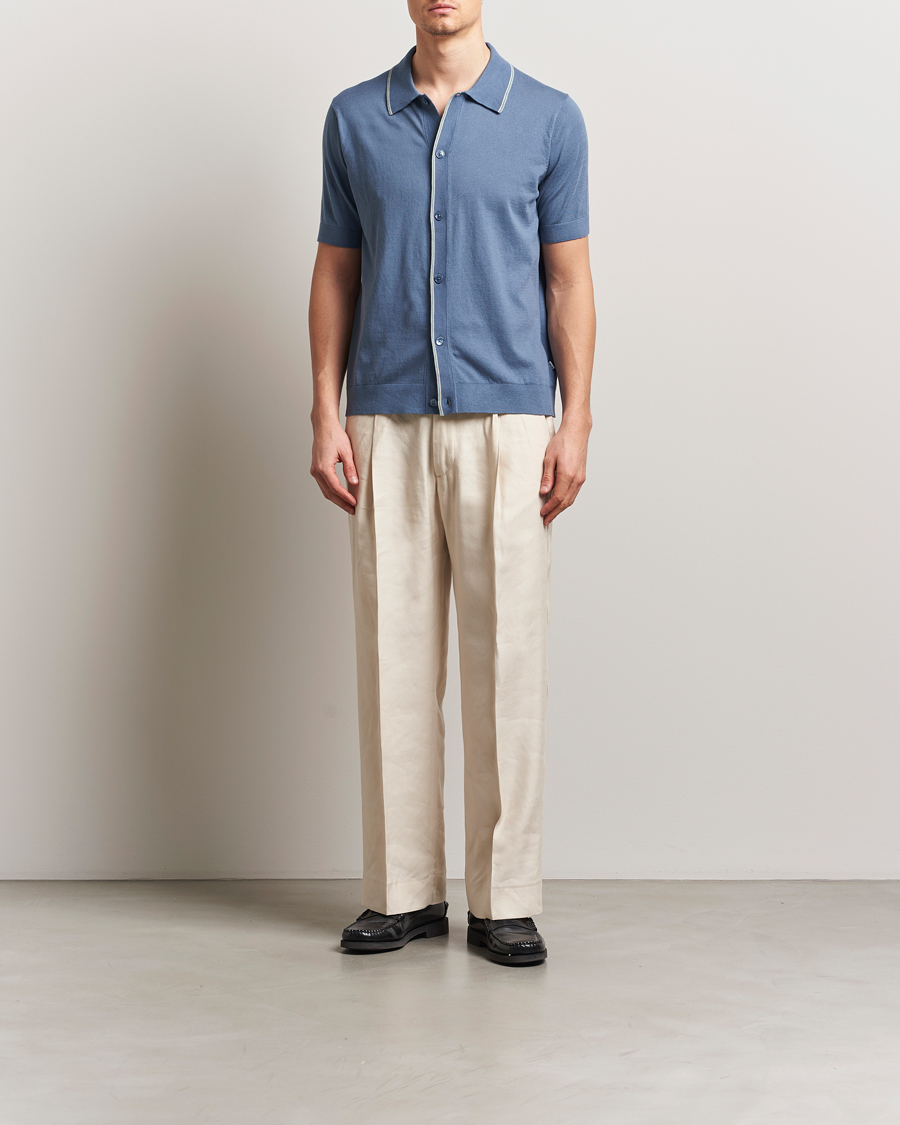 Hombres | Camisas | NN07 | Nolan Paspoal Knitted Short Sleeve Shirt Bering Blue