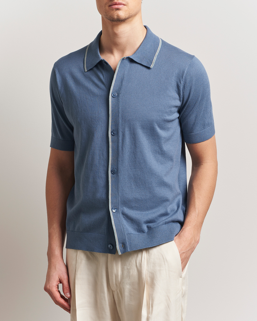 Hombres | Camisas | NN07 | Nolan Paspoal Knitted Short Sleeve Shirt Bering Blue